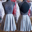 Grey beads sparkly high neck open back vintage elegant homecoming prom dress,BDY0138