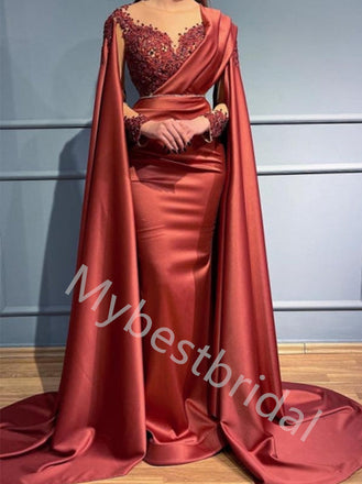 Elegant V-neck Long sleeves Mermaid Prom Dresses,PDS0760