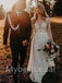 Simple V-neck Long sleeves A-Line Lace applique Wedding Dresses, WDY0194