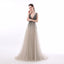 Sexy See Through V Neck Beaded Tulle A line Long Evening Prom Dresses,PDY0252