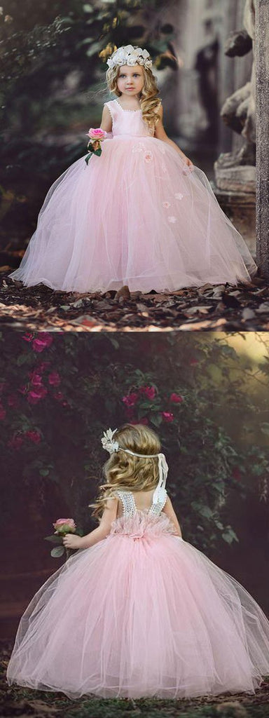 Pink Halter Tulle Flower Girl Dresses With Handmade Flower,Cheap Toddler Flower Girl Dresses,FGY0196