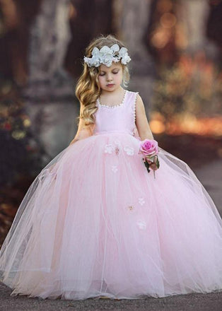 Pink Halter Tulle Flower Girl Dresses With Handmade Flower,Cheap Toddler Flower Girl Dresses,FGY0196