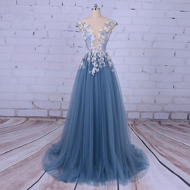 Charming Beaded Prom Dress, A-Line Tulle Prom Dress, Applique Prom Dress. PDY0216