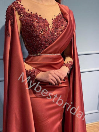 Elegant V-neck Long sleeves Mermaid Prom Dresses,PDS0760