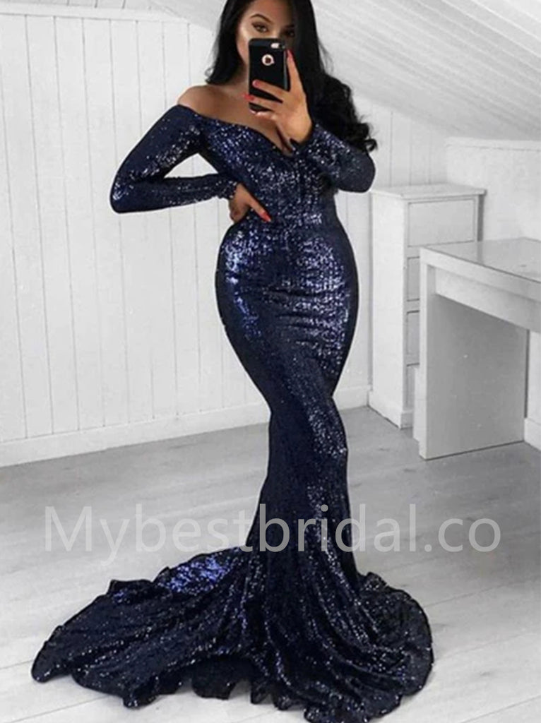 Elegant Off shoulder V-neck Mermaid Prom Dresses,PDS0553