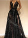 Black Elegant Halter Sleeveless Side slit A-line Prom Dresses,PDS0837