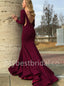 Elegant Long sleeves Open back Mermaid Prom Dresses, PDS0540