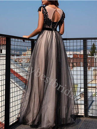 Elegant V-neck Cap sleeves A-line Prom Dresses,PDS0807