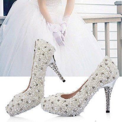 Popular Handmade Pearls Rhinestone Pointed Toe Crystal Wedding Shoes, SY0128