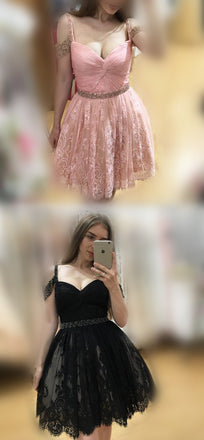 Off Shoulder Cute Short Lace Dark Red Homecoming Dresses 2018, BDY0251