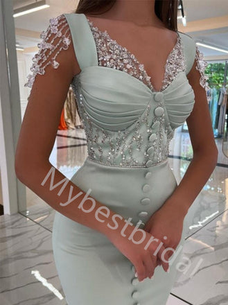Sexy V-neck Side slit Mermaid Prom Dresses,PDS0759