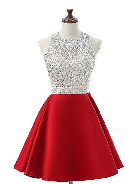 Cheap Halter Heavily Beaded Cute Red Homecoming Dresses 2018,  BDY0181