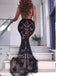 Sexy Spaghetti straps V-neck Side slit Mermaid Prom Dresses, PDS0549