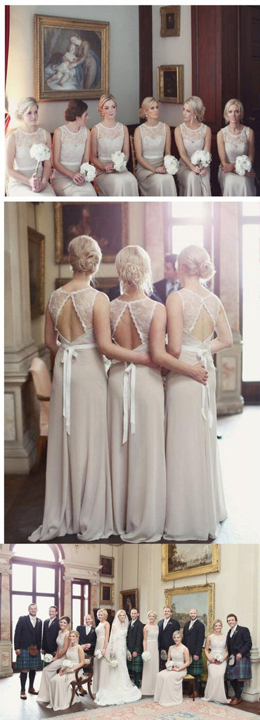 Charming Open Back Lace Top Illusion Cheap Long Wedding Party Dress Gown Bridesmaid Dresses, WGY0104