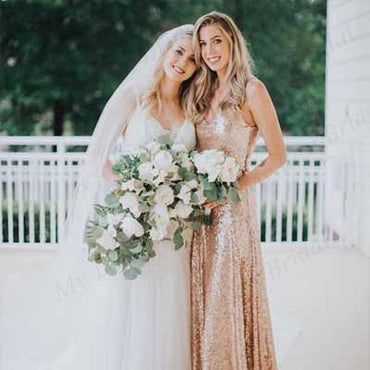 Spaghetti Straps Rose Gold Sequin Bridesmaid Dresses,Cheap Bridesmaid Dresses,WGY0389