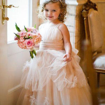 Ivory Halter Tulle Flower Girl Dresses With Belt,Cheap Toddler Flower Girl Dresses,FGY0199
