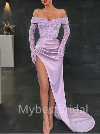 Sexy Sweetheart Off-shoulder Side slit Mermaid Prom Dresses , PDS0407