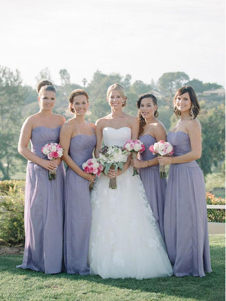 Simple Strapless Cheap Sweetheart Chiffon Custom Long Bridesmaid Dresses, WGY0294