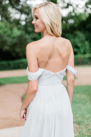 Off-The-Shoulder Light Blue Chiffon Bridesmaid Dresses,Cheap Bridesmaid Dresses,WGY0388