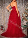 Red Elegant Strapless Sleeveless Side slit A-line Prom Dresses,PDS0836