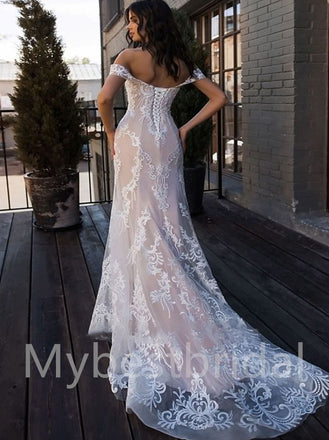 Elegant Sweetheart Off shoulder Mermaid Lace applique Wedding Dresses,WDY0322