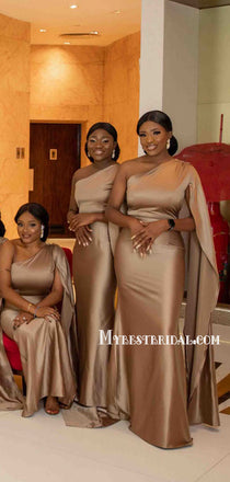 Popular Mermaid Satin One-shoulder Long Bridesmaid Dresses Online, BDS0026