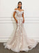 Beautiful Off-shoulder Mermaid Lace Long Cheap Wedding Dresses, WDS0007