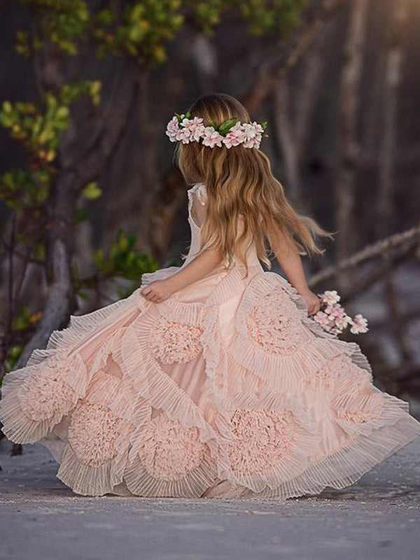 Blush Pink Lovely Scoop Neck Sleeveless A Line Flower Girl Dresses, FGS0026