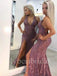 Sexy Halter Side slit V-neck Sleeveless Mermaid Prom Dresses,PDS0588