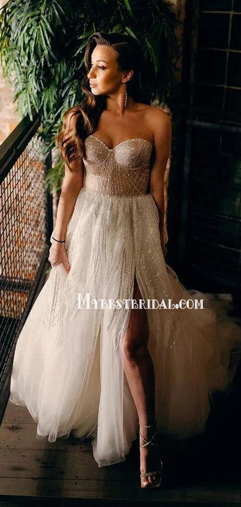 Sparkly Sweetheart Lace A-line Long Cheap Wedding Dresses, WDS0020
