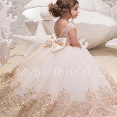 Beautiful Sleeveless Lace Applique Tulle A Line FlowerGirl Dresses, FGS0029