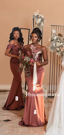 Mismatched Mermaid Soft Satin Simple Long Bridesmaid Dresses, BDS0161