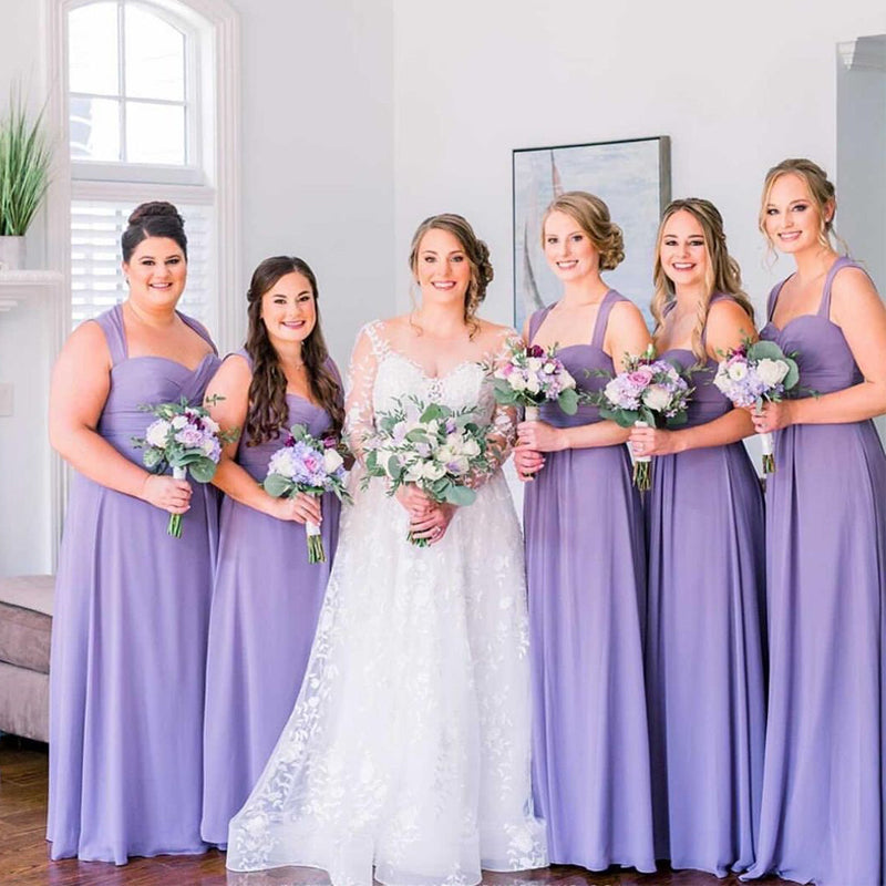 Charming V-neck Purple Chiffon A-line Long Cheap Bridesmaid Dresses, BDS0131