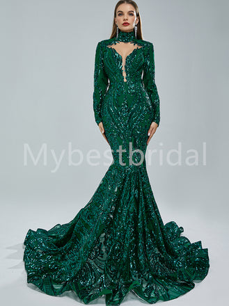 Elegant V-neck Long sleeves Mermaid Prom Dresses, PDS0511