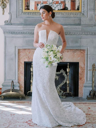 Elegant Sleevesless Straight Mermaid Long Wedding Dresses Online,PDY0146