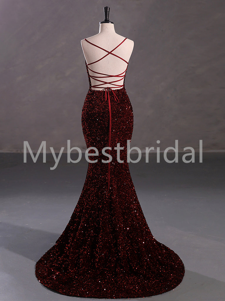 Sexy Square Spaghetti straps Mermaid Prom Dresses, PDS0514