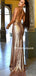 Simple V Neck Mermaid Party Dresses, Elegant Sweep Train Evening Gowns With Slit ,PDY0165