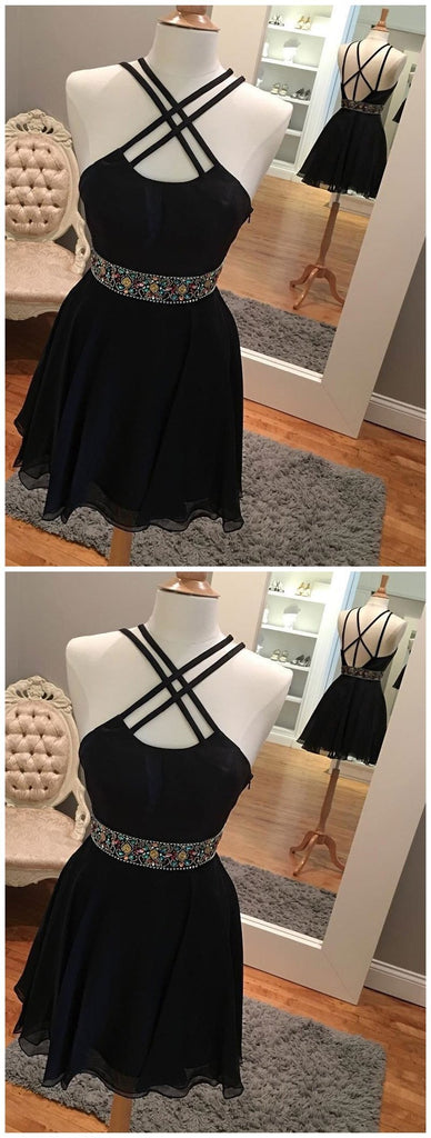 Sexy Backless Short Rhinestone Black Homecoming Dresses 2018, BDY0256