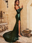 Popular Off-shoulder Side Slit Mermaid Long Sleeve Prom Dresses PDS0313