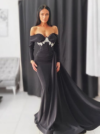 Elegant Sweetheart Mermaid Side Slit Black Long Prom Dresses, PDS0188