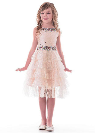 Unique Lace Blue Tea-length A-line Flower Girl Dresses With Beadings ,FGY0159