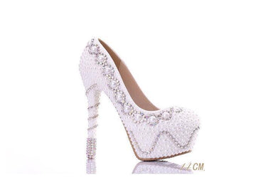 Fashion Handmade High Heels Round Toe Pearls Crystal Wedding Shoes, SY0104