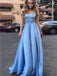 A-Line Spaghetti Straps SleevelessBlue Satin Prom Dresses,Cheap Prom Dresses,PDY0496