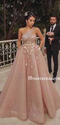 Popular One Shoulder A-line Long Prom Dresses Online, PDS0170