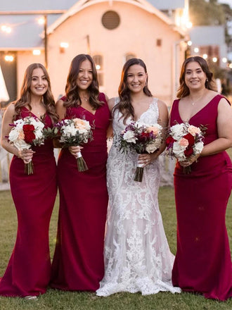 New Arrival V-neck Mermaid Long Cheap Bridesmaid Dresses, BDS0136