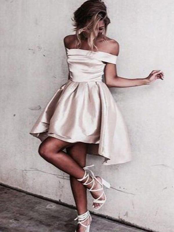 Off-The-Shoulder A-line Satin Short Homecoming Dresses ,BDY0277