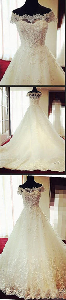 Gorgeous Off Shoulder Cap Sleeve Vantage Lace Wedding Party Dresses, Dresses For Wedding, WDY0143