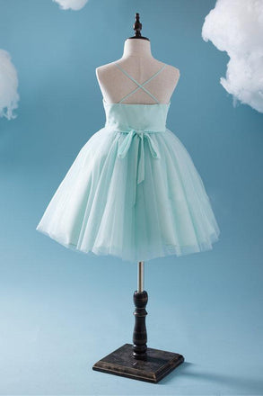 Cute Tiffany Blue Spaghetti Tulle Satin Flower Girl Dresses, Cheap Popular Little Girl Dresses, FGY0112