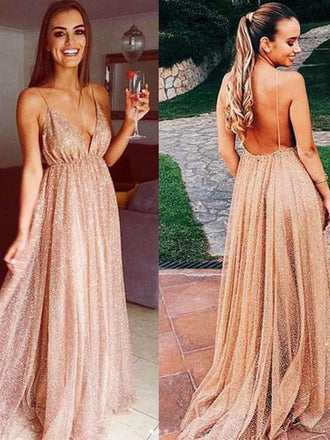 Sexy V-neck Spaghetti Straps Backless Evening Dresses,Cheap Prom Dresses,PDY0630