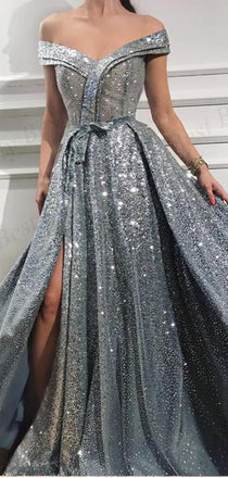 Off The Shoulder Gray Long Evening Party Dresses ,Cheap Prom Dresses,PDY0620